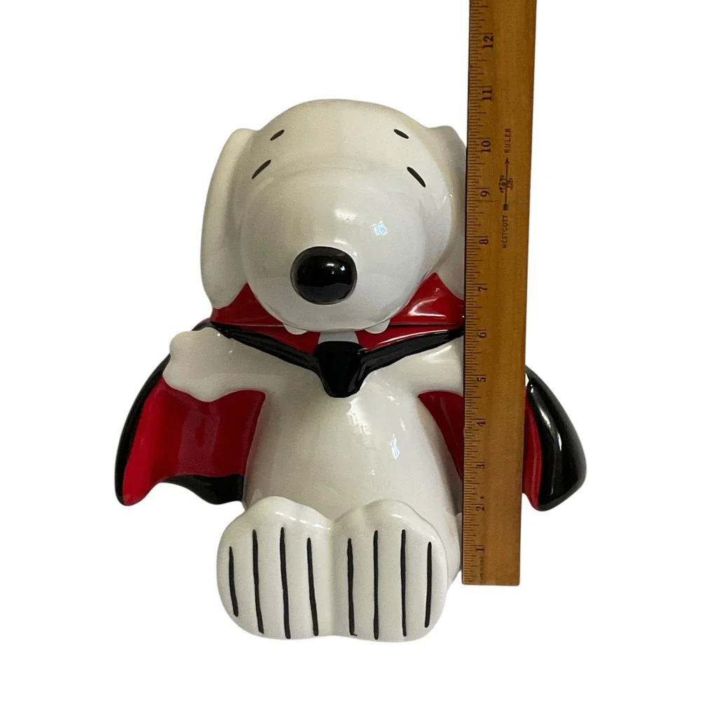 New Snoopy Vampire Halloween Cookie Jar Peanuts Large White Black Red